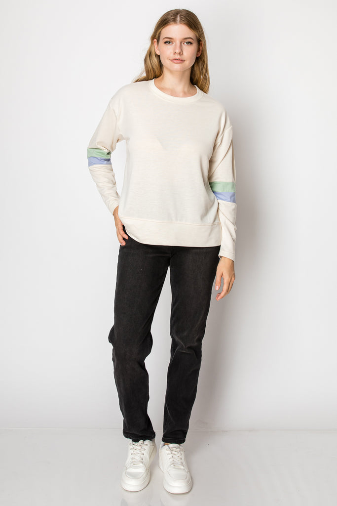 Color Block Stripe Long Sleeve Top - Mutcci