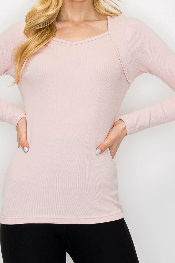 Long Sleeve Rib Square Neck Top - MUTCCI